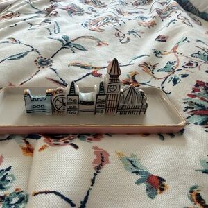 Anthropologie Ceramic Cityscape Tray - White and Gold